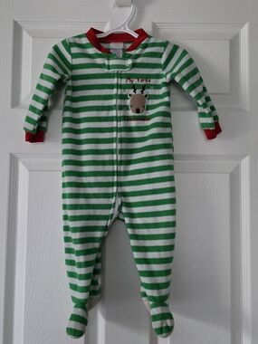 Absorba Green & White Striped 'My First Christmas' Footed Pajama